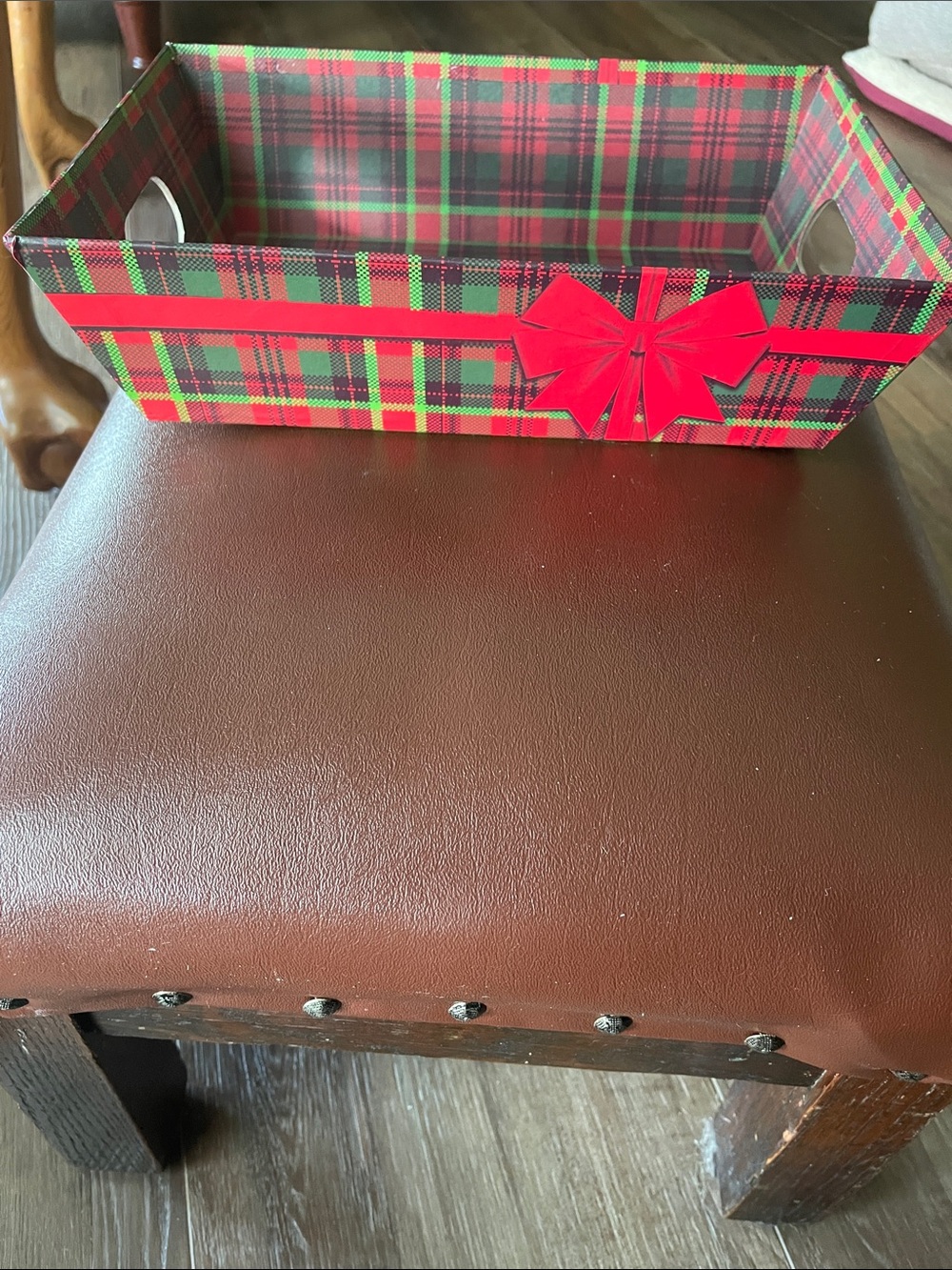 Festive Plaid Holiday Gift Tray with Red Bow